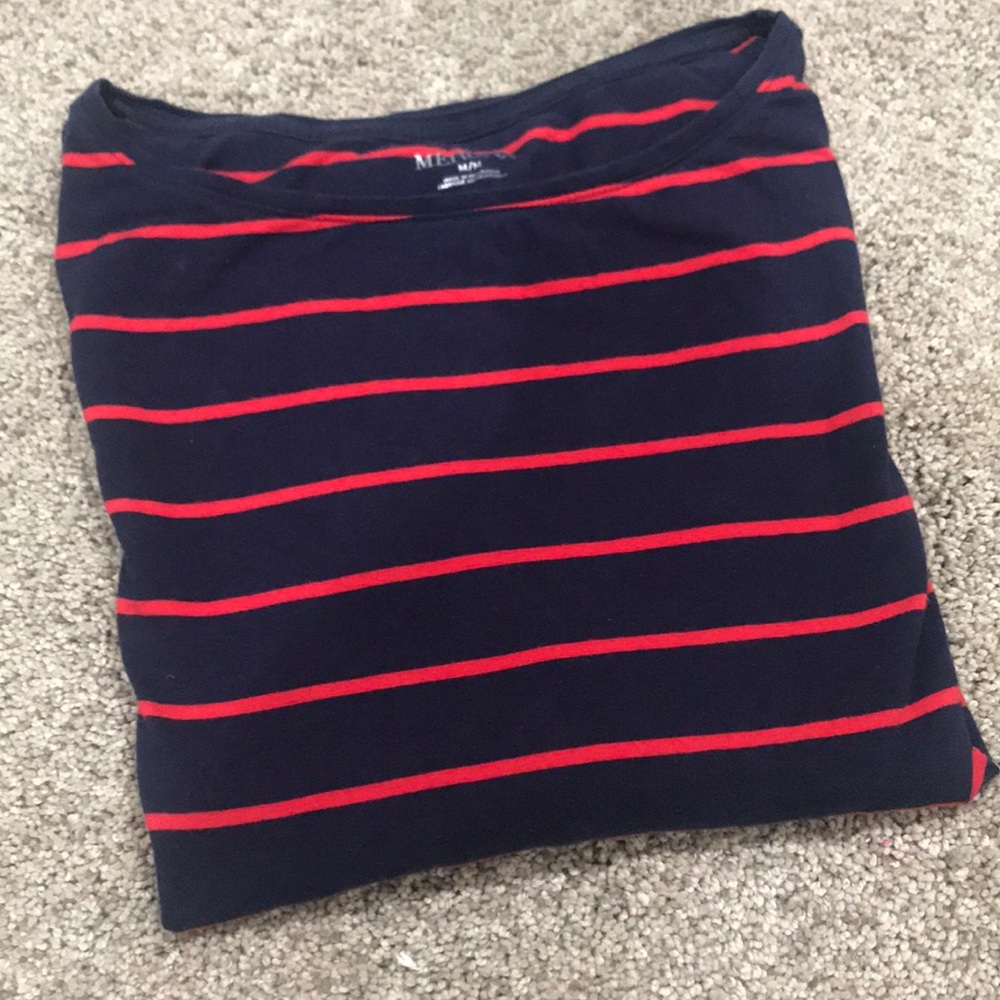 Blue and red striped 3/4 sleeve blouse